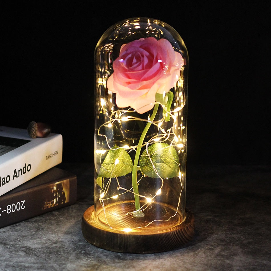 2020 LED Enchanted Galaxy Rose Eternal 24K Gold Foil Flower With Fairy String Lights In Dome For Christmas Valentine's Day Gift