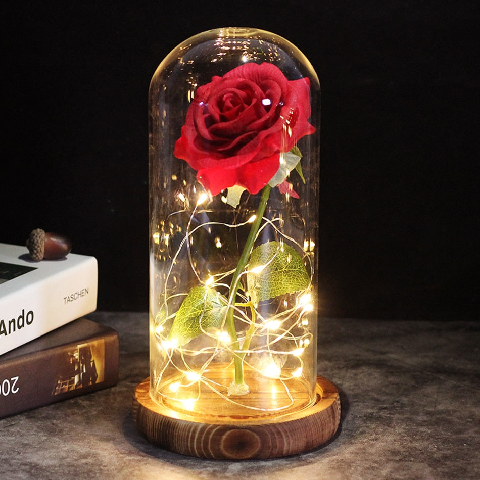 2020 LED Enchanted Galaxy Rose Eternal 24K Gold Foil Flower With Fairy String Lights In Dome For Christmas Valentine's Day Gift