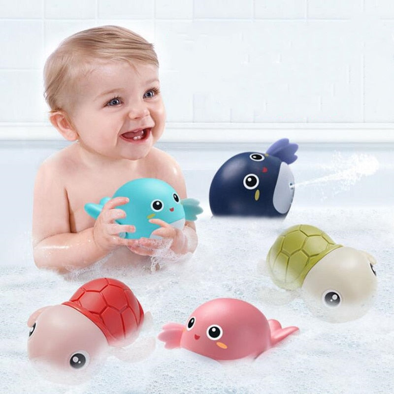 1pc Baby Bath Toys Cute Cartoon Tortoise Whale Animal Toddler Water Toy Infant Swim Chain Clockwork Summer Time Kids Toy