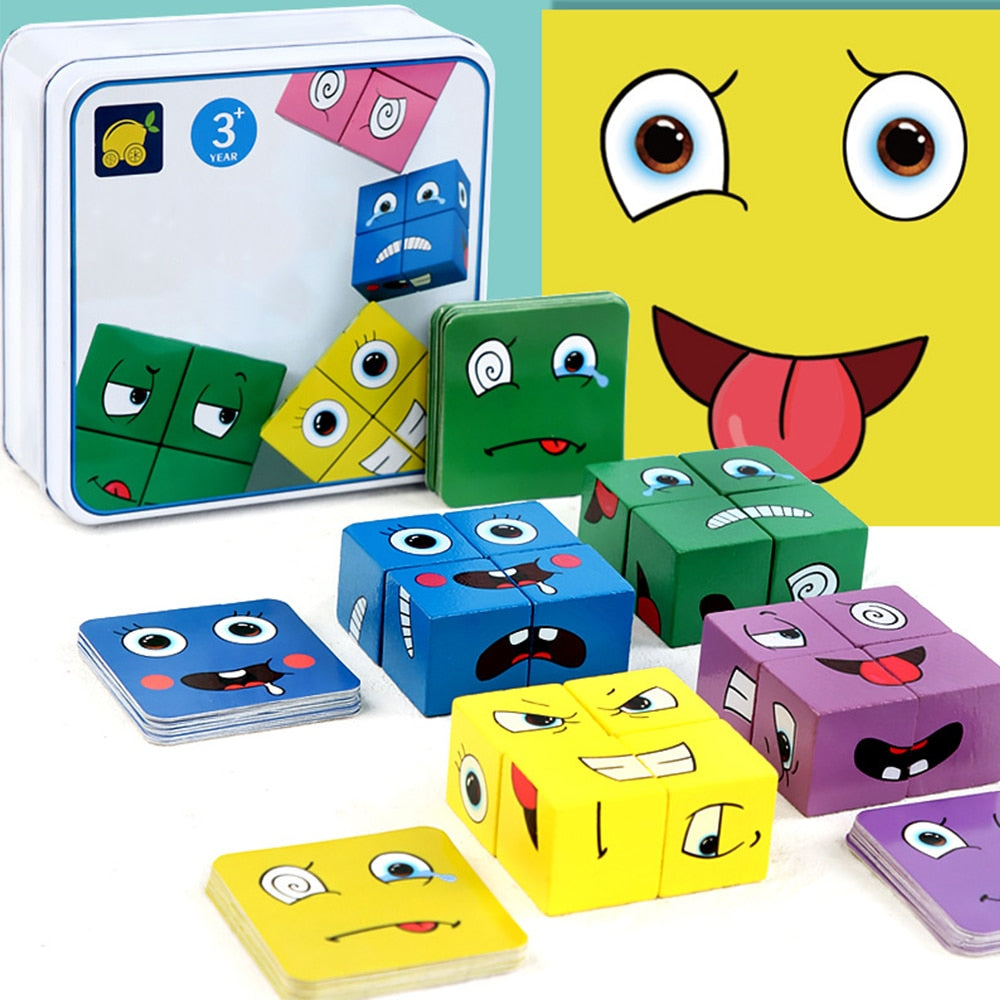 Face Changing Cube Building Blocks for Children Funny Expression Puzzle Colorful Jigsaw Toy Educational Board Game Puzzle Toys