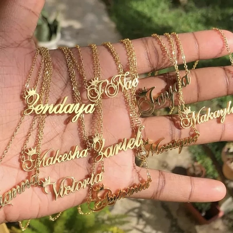 Fashion Cursive Name Necklaces With Crown Exquisite Heart Letter Choker Necklace Stainless Steel Women's Jewelry Christmas Gifts
