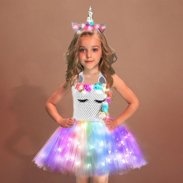 Girls Shiny Unicorn TUT Dress Glowing Kids Unicorn Dresses For Girls Hallowmas Party Princess Dress Children Clothing vestidos