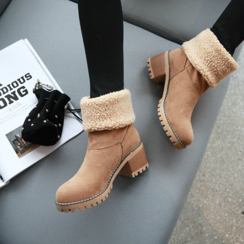 Women Winter Fur Warm Snow Boots Ladies Warm Wool Booties Ankle Boot Comfortable Shoes Plus Size 35-43 Casual Women Mid Boots