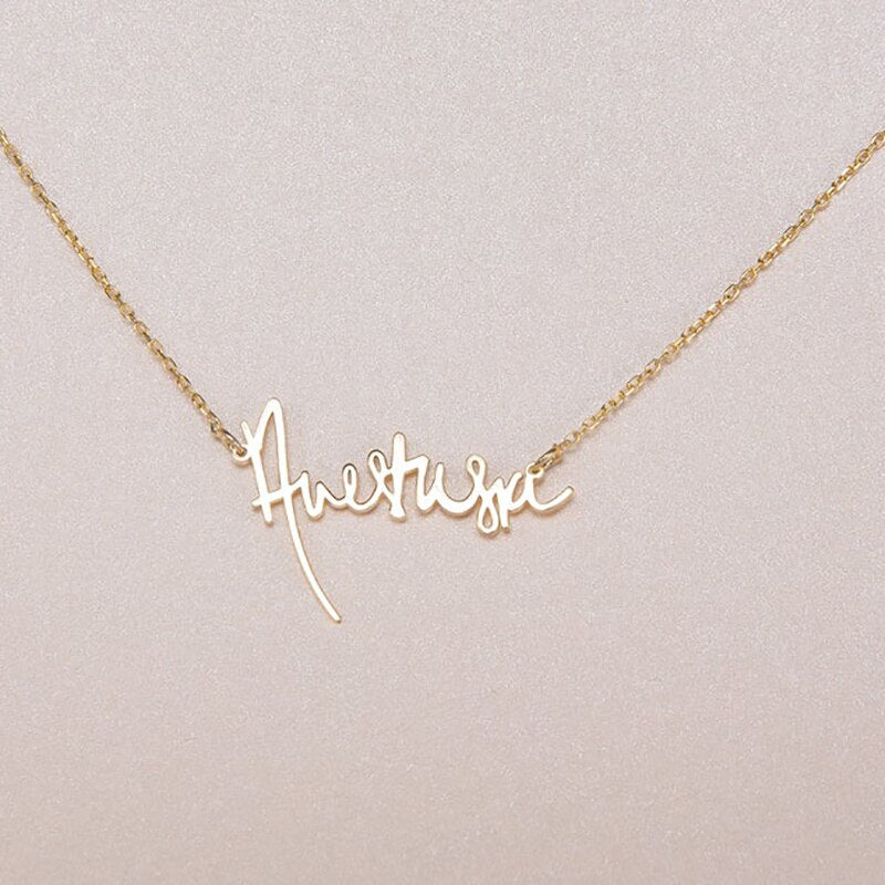 Mini-World Personalized Custom Handwritten Name Necklace Art Signature Nameplate Necklace Unique Memorial Jewelry For Men Women