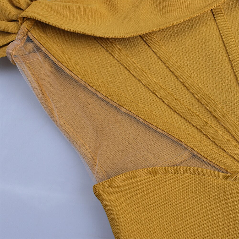 Bandage Dress 2021 New Arrival Yellow Bandage Dress Bodycon Women Summer Sexy Off Shoulder Club Evenning Celebrity Party Dresses