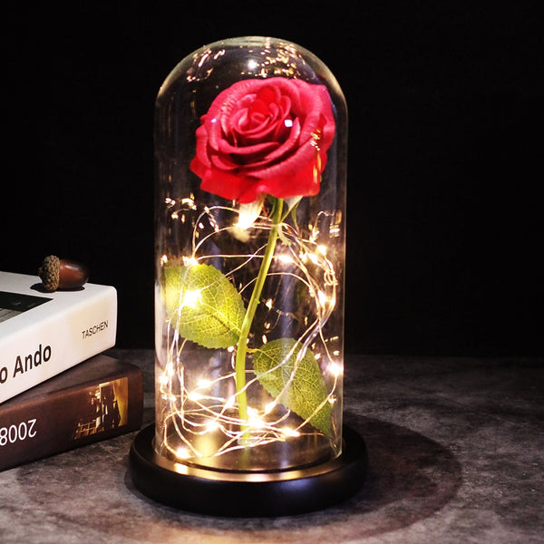 2020 LED Enchanted Galaxy Rose Eternal 24K Gold Foil Flower With Fairy String Lights In Dome For Christmas Valentine's Day Gift