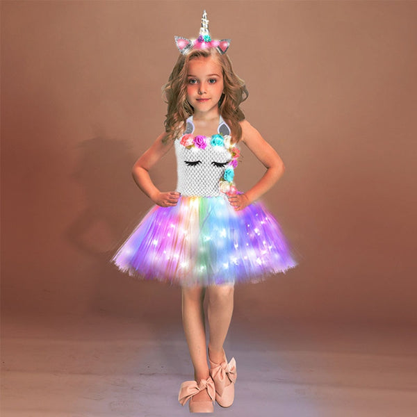 Girls Shiny Unicorn TUT Dress Glowing Kids Unicorn Dresses For Girls Hallowmas Party Princess Dress Children Clothing vestidos