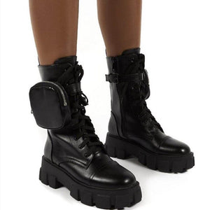 Open image in slideshow, Fashion Platform Boots Women Chunky Heels Ankle Boots Autumn Winter Motorcycle Female Botas Mujer Plus Size 35-43 Botas Mujer
