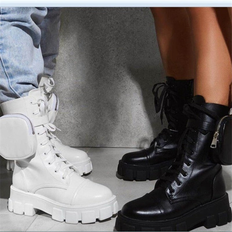 Fashion Platform Boots Women Chunky Heels Ankle Boots Autumn Winter Motorcycle Female Botas Mujer Plus Size 35-43 Botas Mujer