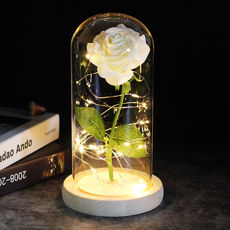 2020 LED Enchanted Galaxy Rose Eternal 24K Gold Foil Flower With Fairy String Lights In Dome For Christmas Valentine's Day Gift