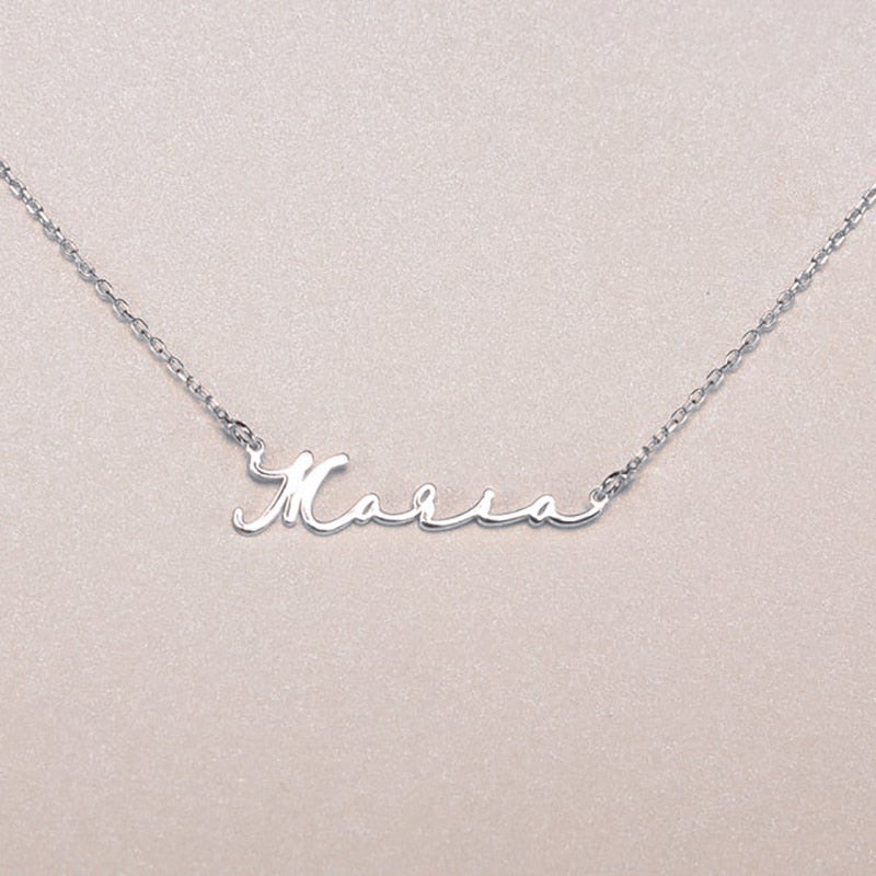 Mini-World Personalized Custom Handwritten Name Necklace Art Signature Nameplate Necklace Unique Memorial Jewelry For Men Women