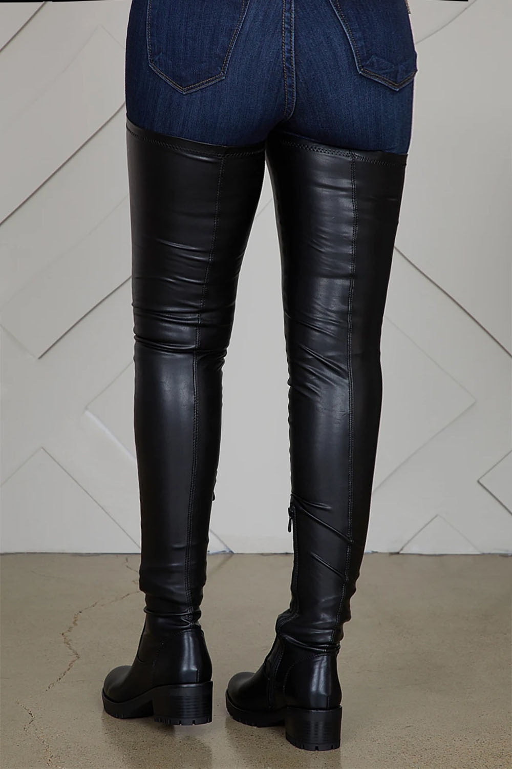 Thigh High Boots Women Winter Pu Leather Comfortable Low Heel Shoes Female Over The Knee Waterproof Boots Ladies Plus Size 43