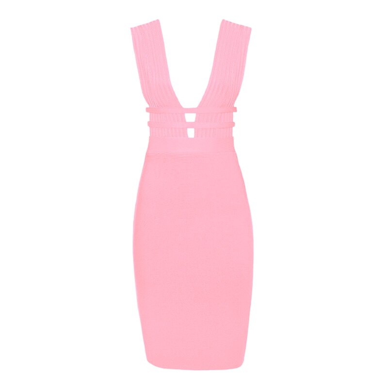 Sexy Pink Dresses Bodycon Sexy Keyhole Deep V Neck Sleeveless Dress Knee Length Hollow out Khaki Party Dresses Black