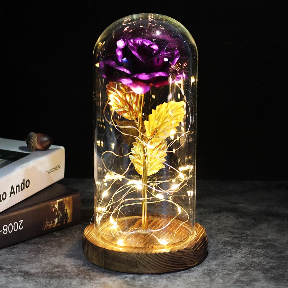 2020 LED Enchanted Galaxy Rose Eternal 24K Gold Foil Flower With Fairy String Lights In Dome For Christmas Valentine's Day Gift