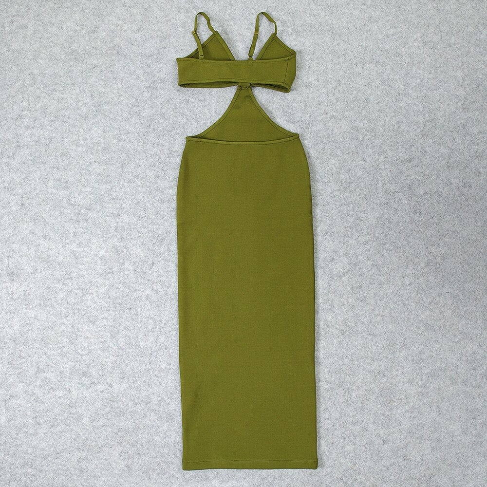 Red Summer Women White Khaki Dress Bodycon Black Sexy Brown Club Celebrity Evening Hollow Party Maxi Dresse Ankle Length