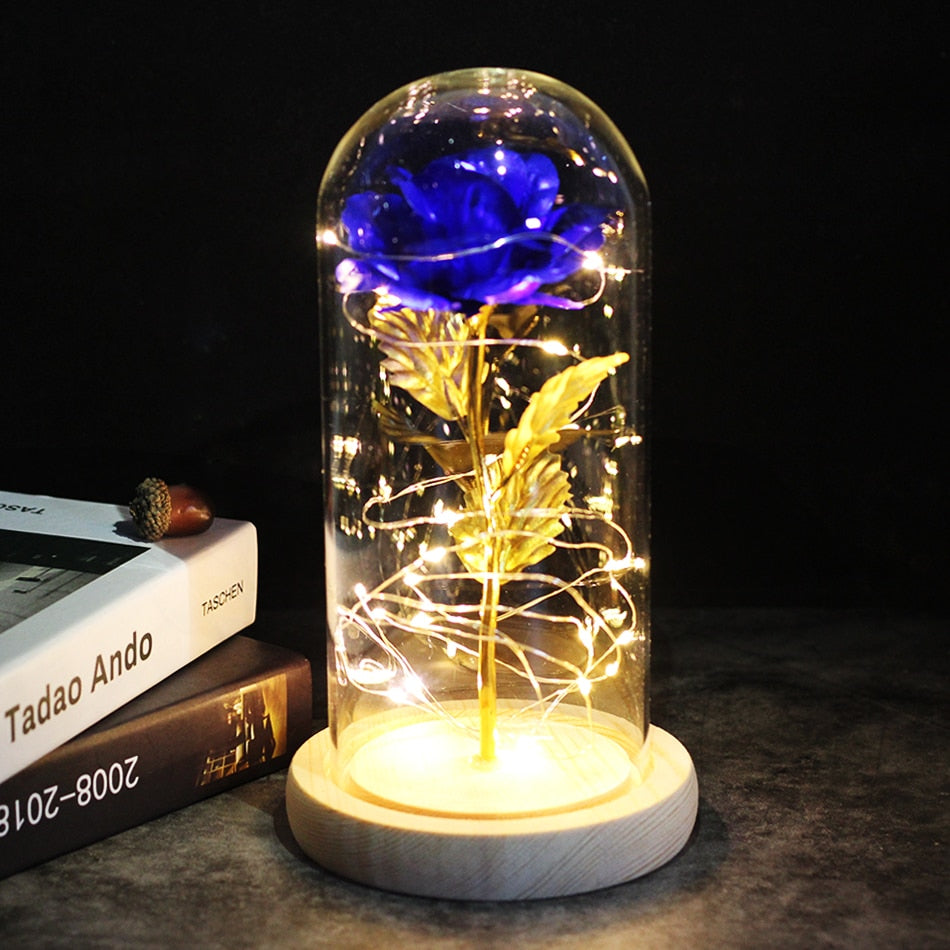 2020 LED Enchanted Galaxy Rose Eternal 24K Gold Foil Flower With Fairy String Lights In Dome For Christmas Valentine's Day Gift