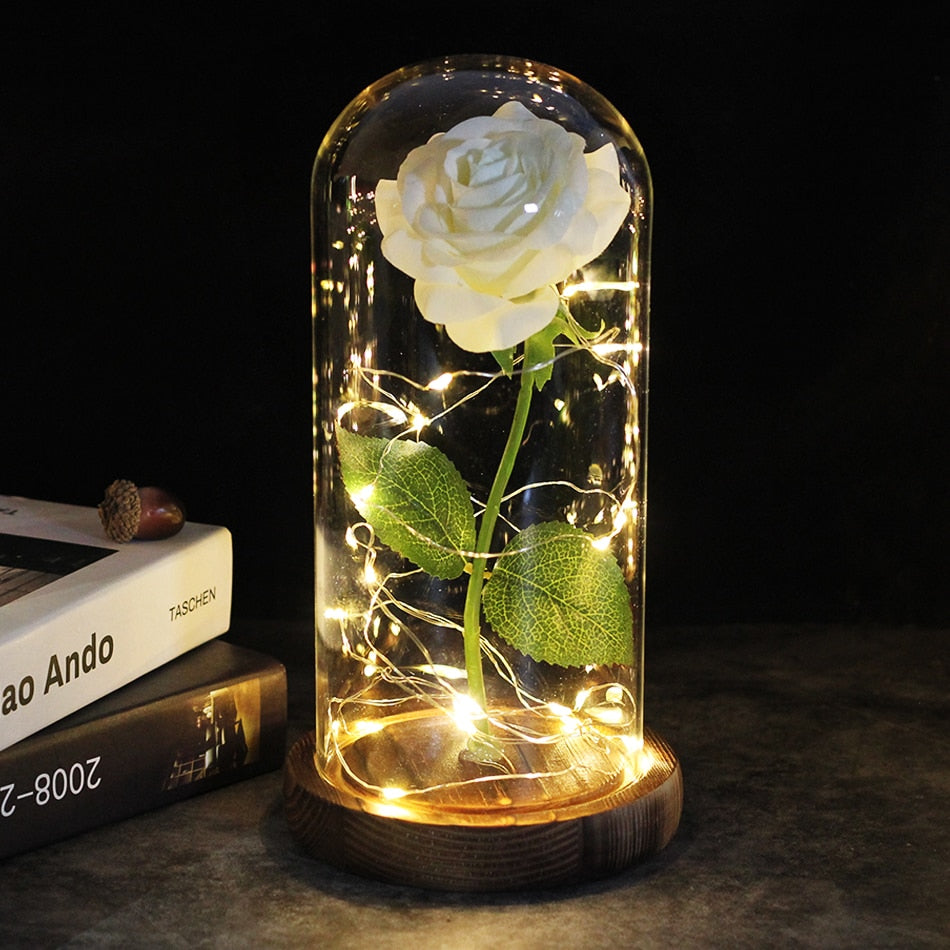 2020 LED Enchanted Galaxy Rose Eternal 24K Gold Foil Flower With Fairy String Lights In Dome For Christmas Valentine's Day Gift
