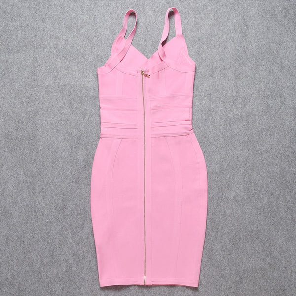 BEAUKEY Fashion Pink Sexy HL Bandage Dresses Women Spaghetti Strap Belt Sashes Green White V Neck Party Club Vestidos Bodycon