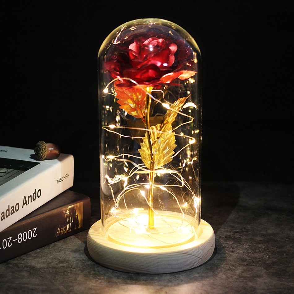 2020 LED Enchanted Galaxy Rose Eternal 24K Gold Foil Flower With Fairy String Lights In Dome For Christmas Valentine's Day Gift