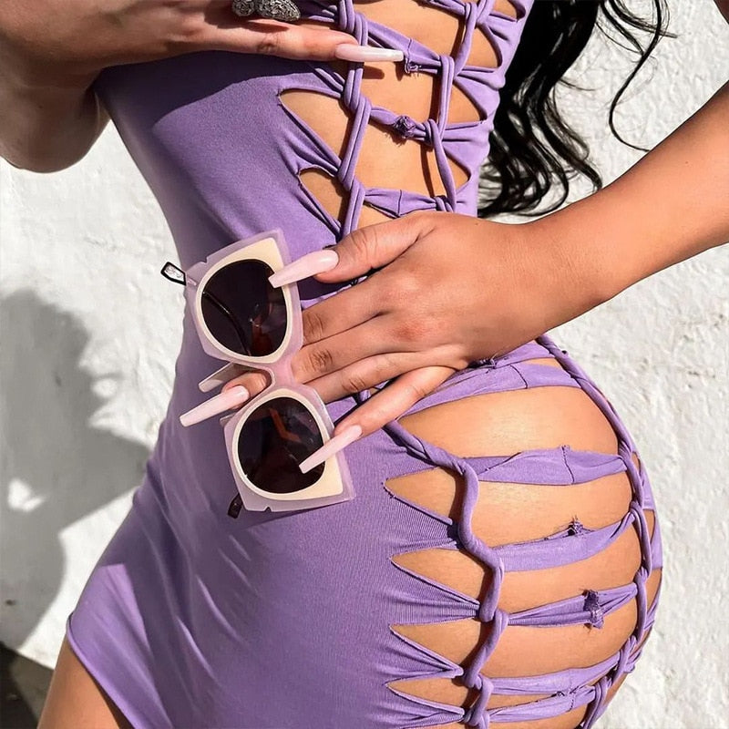 Sexy Sleeveless Cut Out Bodycon Mini Dress Women Turtleneck Bandage Grunge Clothes 2022 Summer Night Club Party Vestidos