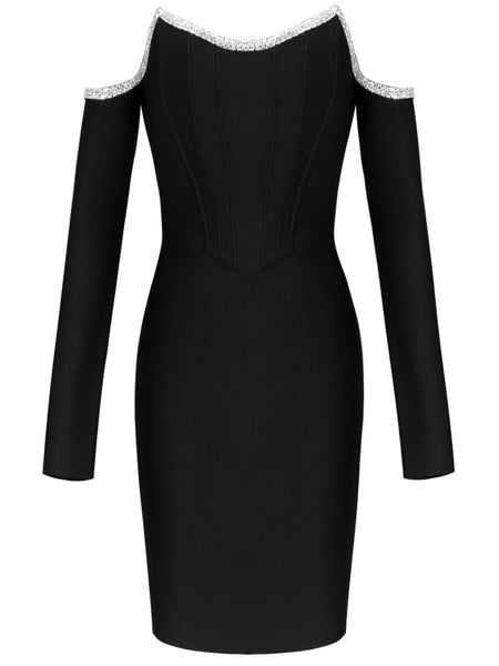 Bandage Dress Long Sleeve Black Bandage Dress 2021 New Arrival Women Mini Crystal Sexy Off Shoulder Bodycon Club Party Dress