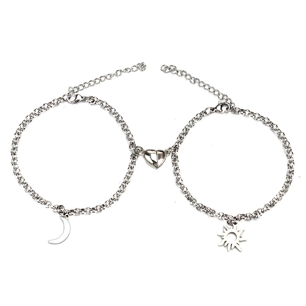 Stainless Steel Sun And Moon Bracelet Creative Sex Heart Magnet Attracts