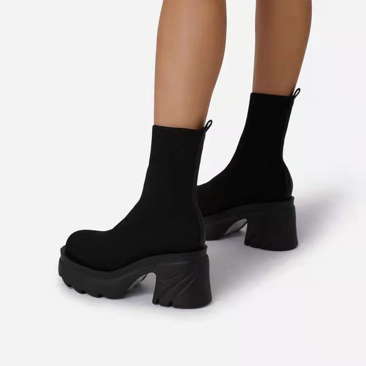 Women's Fashion Polyurethane Large Size Sponge Cake Platform Socks Boots