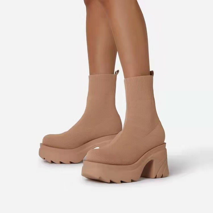 Women's Fashion Polyurethane Large Size Sponge Cake Platform Socks Boots