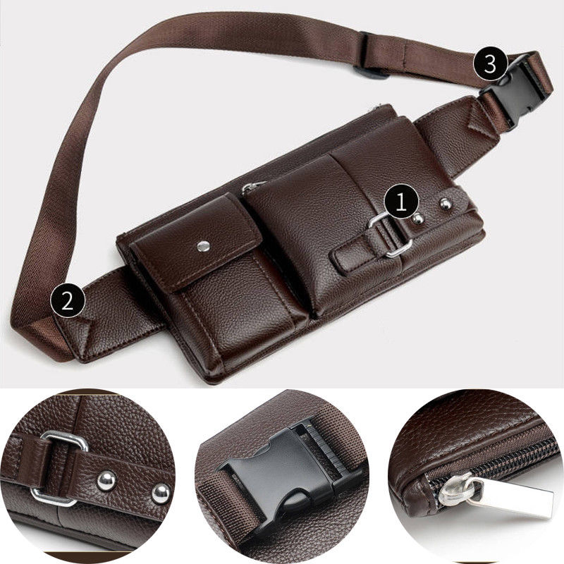 Men's Belt Bag Classic Solid Color PU Leather Waist Bag Outdoor Leisure Travel Fanny Pack Purse
