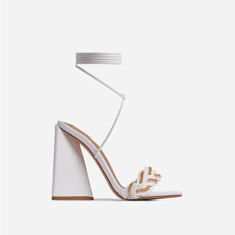 Roma Sandals With Square Toe Tied Behind Chunky Heel