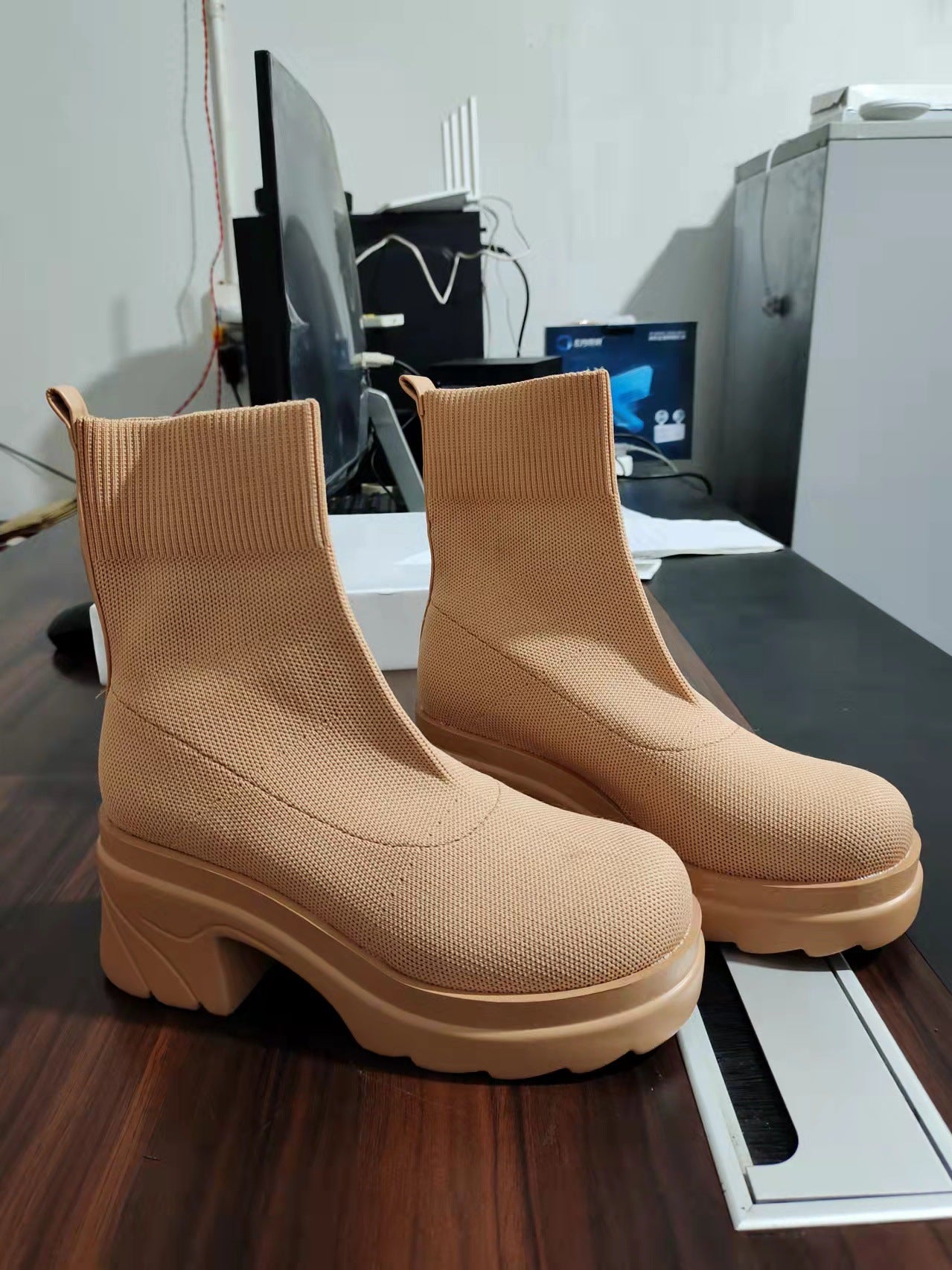 Women's Fashion Polyurethane Large Size Sponge Cake Platform Socks Boots