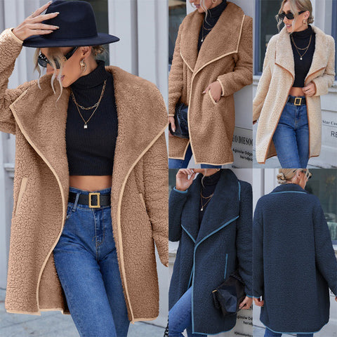Lapel Irregular Medium Length Double Sided Plush Coat Furry Windbreaker Coat Women