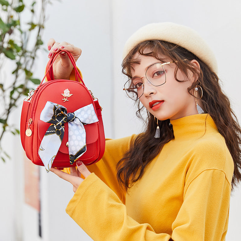 Fashion Messenger Silk Scarf Double Shoulder Female Backpack