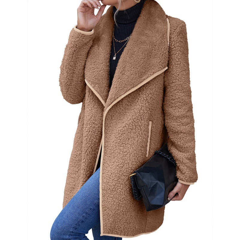 Lapel Irregular Medium Length Double Sided Plush Coat Furry Windbreaker Coat Women